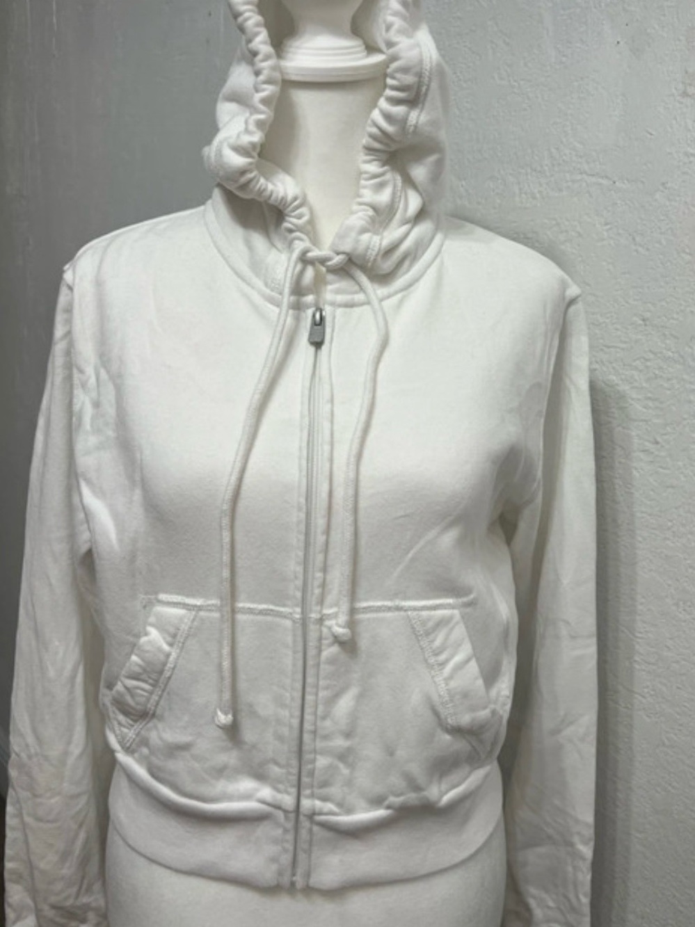 Hollister White Zip Hoodie with Drawstring